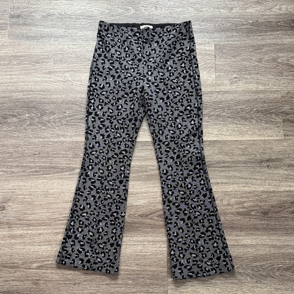Maeve by Anthropologie Black and Gray Leopard Knit Flared Pants